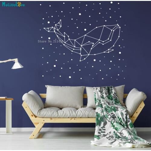 Baby Whale Swim Freely In The Sea Stars Constellation Wall Sticker Sky Vinyl Decor Nursery Self-adhesive Nebula YT3658