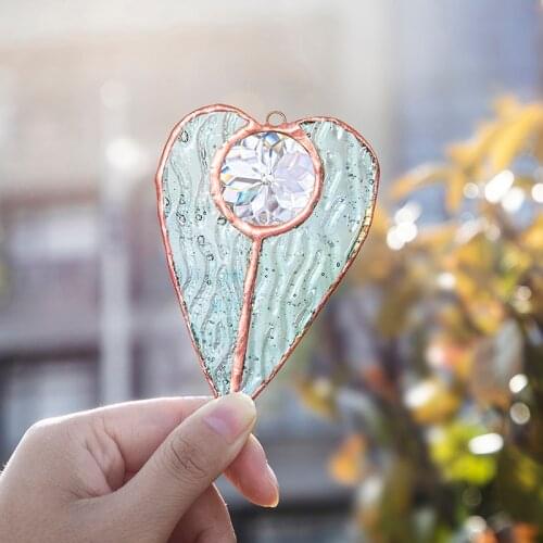 H&D Heart Shaped Stained Glass Suncatcher Rainbow Maker Hanging Ornament for Wall,Window,Car and Party Decoration and Gifts Idea
