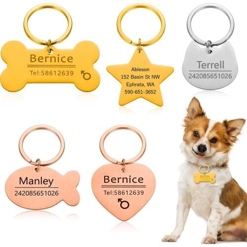 Personalized Cat Dog Pet ID Tag Keychain Engraved Pet ID Name for Cat Puppy Dog Collar Tag Pendant Keyring Bone Pet Accessories