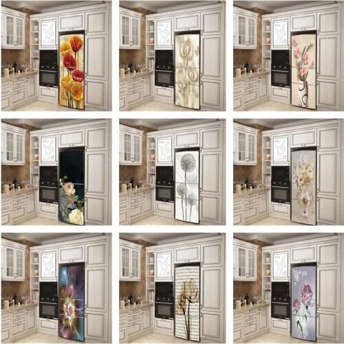 Beautiful Flowers Refrigerator Decorative Door Sticker Waterproof PVC Wallpaper Furniture Renovation Decal poster Home Art Mural