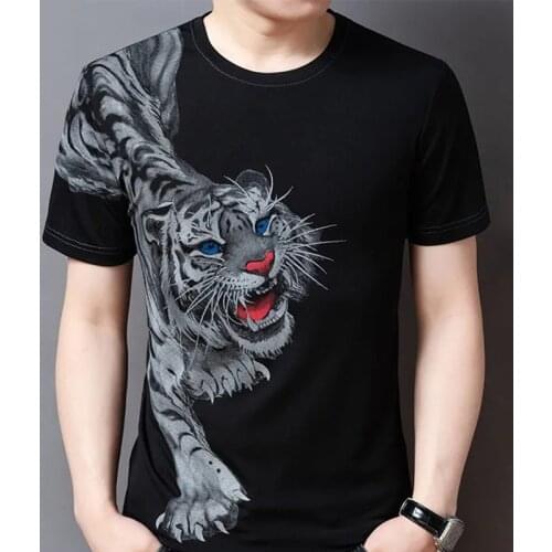 Summer New Mens Short Sleeve T-shirt Bottoming Shirt Slim Trend Half Sleeve Ice Silk Round Neck Printed T-shirt