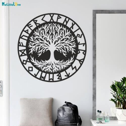 Yggdrasil Tree of Life Rune Wall Sticker Decal Viking Norse Windows Bedroom Living Room Home Decal Vinyl Wallpaper BA675