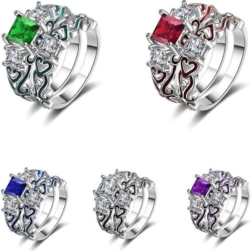 New female hot sale jewelry white square zircon drop gum pattern ring retroring ornaments rings for women Whole Sale