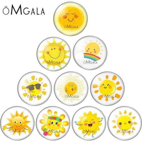 Lovely Cartoon Sun Patterns with Rainbow 10mm/12mm/18mm/20mm/25mm Round photo glass cabochon demo flat back Making findings