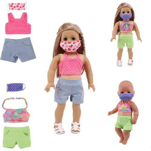 18 inch Doll Clothes Spring 2021 Three-Piece Mask Shorts Suit Baby Born Doll Accessories For 43 CM American Girls Free Shipping
