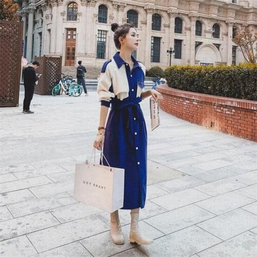 Windbreaker dress women trench coats spring and autumn popular mid-length over-the-knee hit color long skirt тренч женский