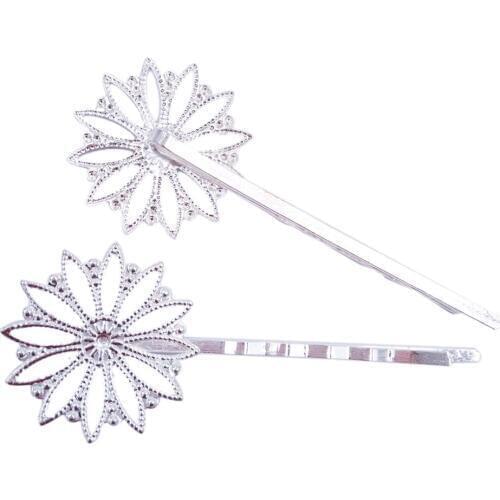 Silver Plated 100piece Hair Pins with 26mm Flower Pad Hairpins Jewelry Findings Hair accessories Wholesale HPF48