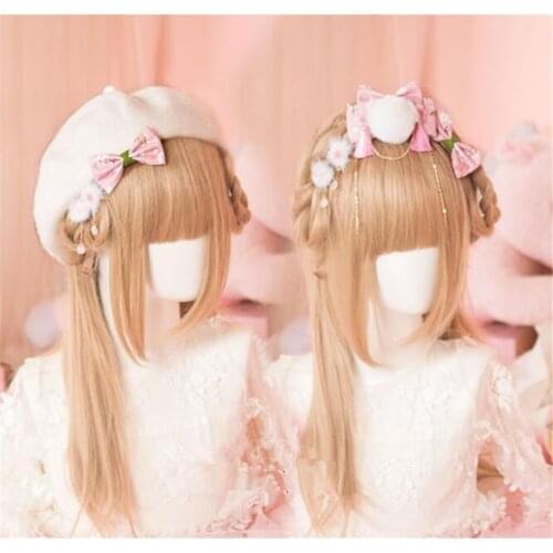 Pink Lolita Skura Tassel Bowknot Trim Lolita Girl Hair Pin Beret Hat Hair Accessories B1558