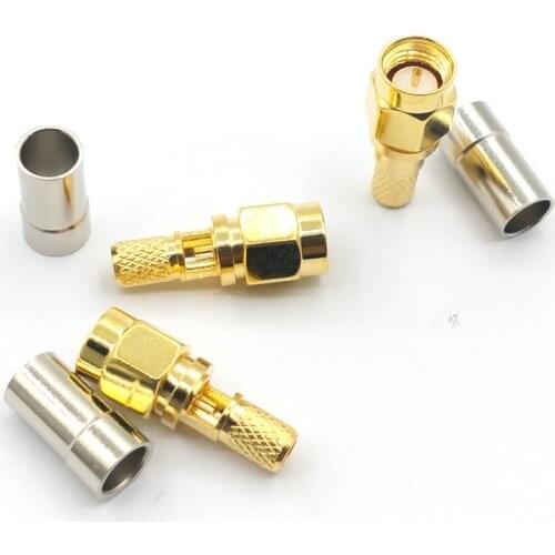 100pcs gold SMA male plug center window crimp RG58 LMR195 RG142 RG223 RF connector