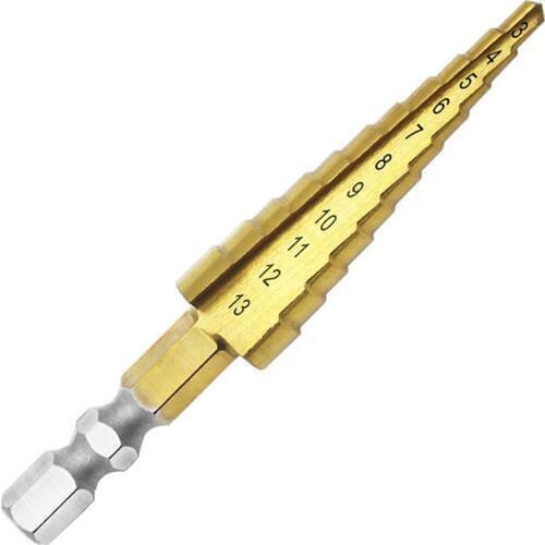 3-13mm HSS Step Cone Drill Bit 1/4" Hex Shank Titanium Coated Drilling Tool For Metal Wood Power Woodworking High Speed Steel