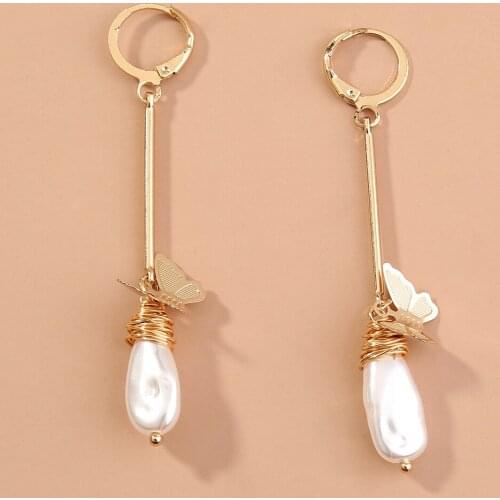 Korean Long Pearl Dangle Earrings for Women Golden Butterfly Geometirc Circle Earring 2021 Trend Jewelry Gift Accessories