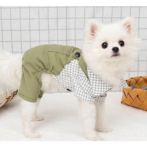 Summer Pet Clothes Dog Costumes Khaki Four Legged Jumpsuits Plaid Shirts for Small Dog Teddy Corgi Poodle Pug XXL Big Dog Onesie