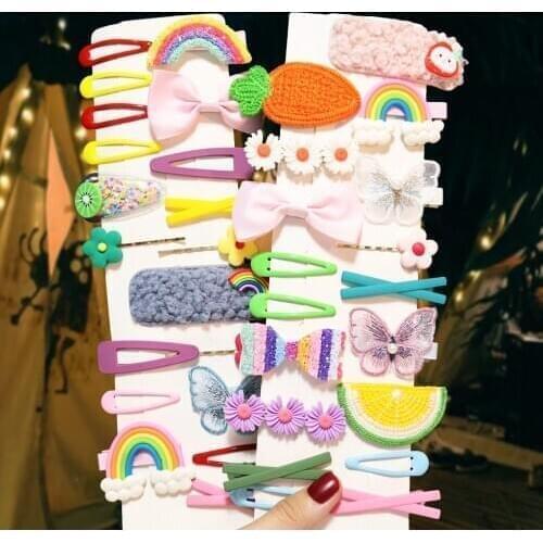 1Set New Girl Cartoon Fruits Flower Geometric Hairpins Cute Barrettes Hair Ornament Headband Hair Clips Fashion Hair Accessories