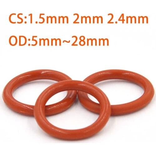 10/50pcs Red Silicone Ring Gasket CS 1.5mm 2mm 2.4mm OD 5 ~ 28mm Silicon O Ring Gasket Food Grade Rubber o-Ring Vmq Assortment