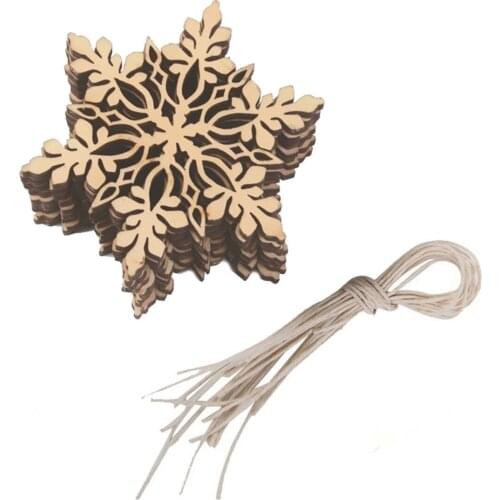 10pcs Wood Star Cartoon Sharp Hexagonal Wooden Snowflake Hanging Ornament Christmas Decoration Pendants with String