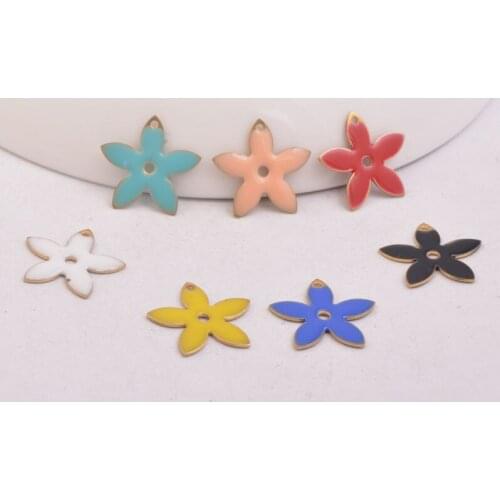 10pcs/lot 12mm Flower Enamelled Charms Copper Double Face Flowers Pendant DIY Errings Jewelry Components