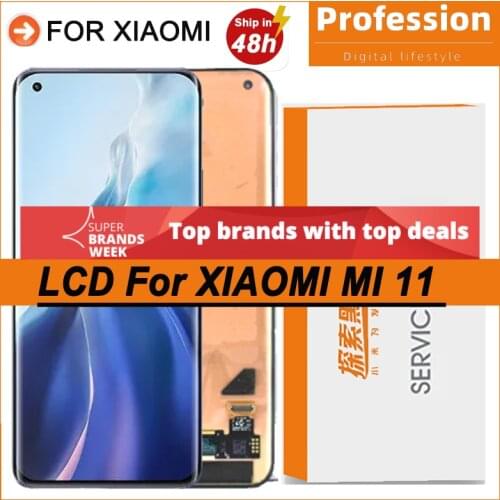 100% Original 6.81'' AMOLED Display with frame for Xiaomi Mi 11 LCD Touch Screen Mi11 Digitizer Repair Parts + Service Pack