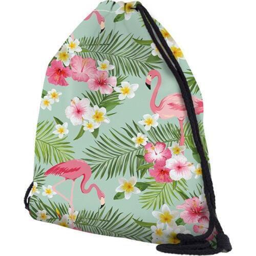 2019 Flamingo prints polyester Storage Package Drawstring Bags for Women Candy Color Sack Backpack 1 Sizes Printing Bags