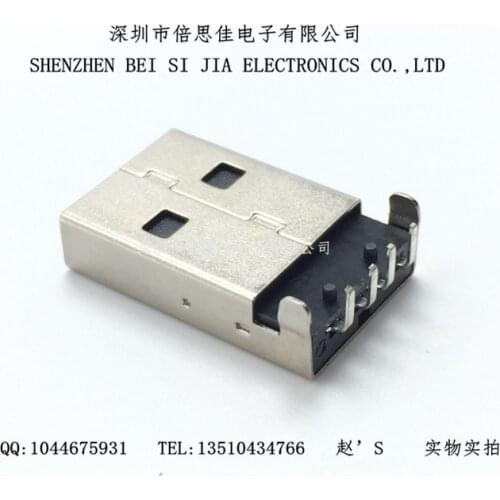 30pcs/USB Interface Connector Type A Male head Insert plate A Public board 90 degrees Bend foot Weld plate type Curved needle