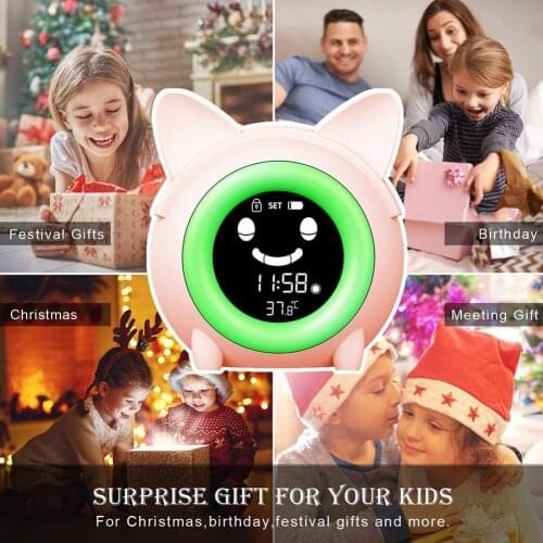 Kids Children Sleeping Training Temperature LED Light LCD Display Alarm Clock