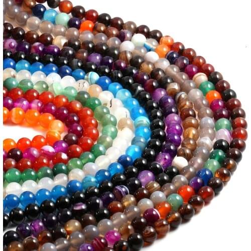 Natural Red Agat Blue Stripe Agat Gem Stone Carnelian Round Loose Beads 4-12MM Onyx Fit DIY Necklace Beads For Jewelry Making