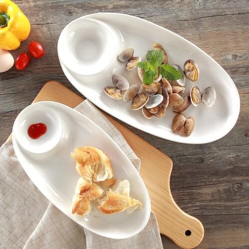 Pure white Ceramic plate Dessert Sushi Dumpling plate with vinegar sauce Plate fish plate with grid hot dish plate