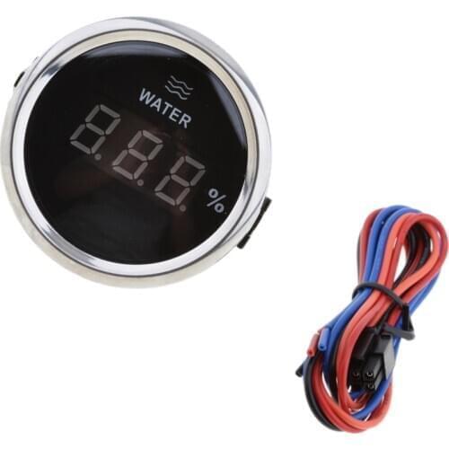 Marine Boat Digital Water Level Gauge 0-190ohm 0-100% 2'' Stainless Steel Black Chrome