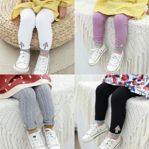 Kids Girls Leggings Autumn Winter Knitted Children Solid Color Legging Baby Toddler Casual Ankle Luster Pencil Pants Black colo