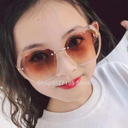 Child Cute Round Rimless Frame Sunglasses Children Kids Gray Pink Red Lens 2020 Fashion Boys Girls UV400 Protection Eyewear
