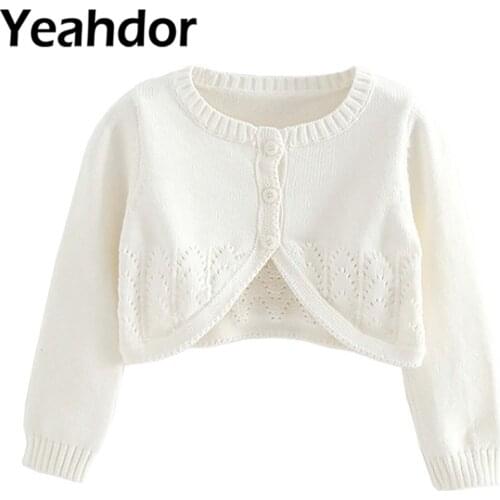Kids Coats Girls Long Sleeve Cardigan Sweater Hollow Out Open Front Bolero Shrug Cover Up Children Flower Girls Cardigan Outwear