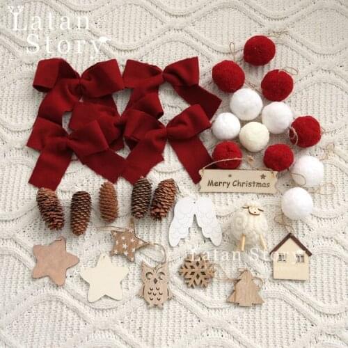 DIY Bowknot pine cones Felt Christmas Balls wooden stars snowflake decoration accessories Window Ornaments Holiday Home Decor