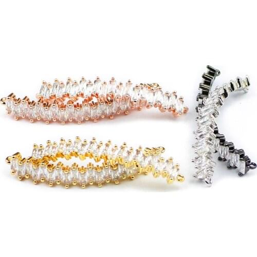 JHNBY White Pave CZ Long bend tube Cuboid Copper Spacer beads 42mm Charms Loose beads for Jewelry bracelet making DIY Findings