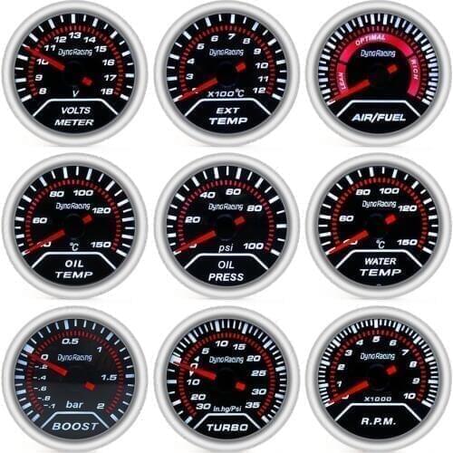Dynoracing 2" 52mm boost gauge bar psi Exhaust gas temp water temp oil temp oil press Air fuel ratio gauge voltmeter tachometer