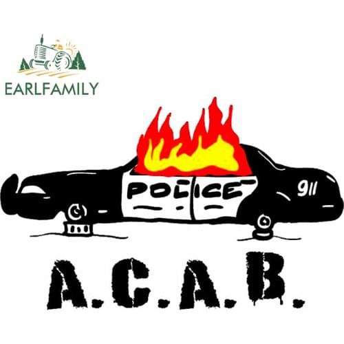 EARLFAMILY 13cm x 8.2cm for Burning Police ACAB Vinyl Car Wrap Cartoon Windows Waterproof Car Stickers Personality VAN Decal