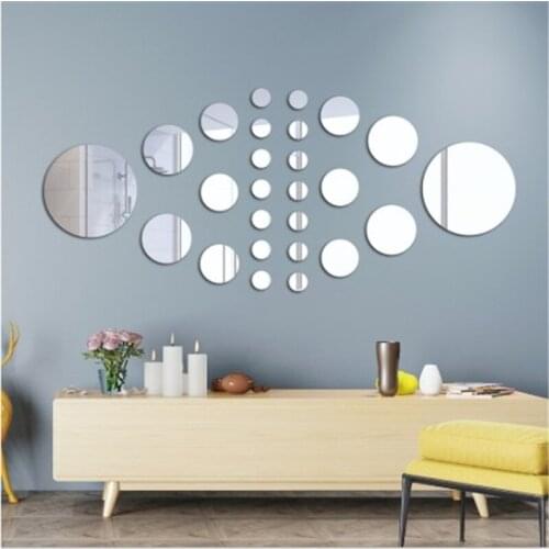 Geometric Round Crystal Three-Dimensional Acrylic Mirror Wall Stickers Bedroom Living Room Sofa Background Decoration