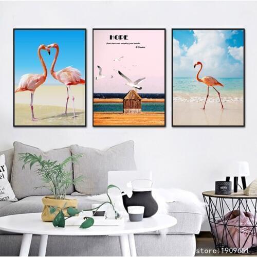 Cotton no frame cartoon animal flamingos seascape canvas printings oil painting printed on cotton wall art decoration pictures