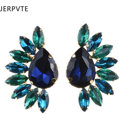 JERPVTE Fashion Ethnic Glass Luxury Wholesale Multicolor Pure Stone Flower Charm Statement Women Wedding Earrings