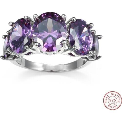 Classic Female Green/Purple 5A Zircon Stone Ring 925 Sterling Silver 925 Sterling Silver Promise Love Engagement Rings for Women