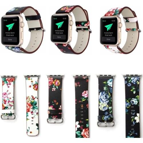 Floral Printed Leather Strap for Apple Watch band SE 42mm/38mm Flower Design Wrist Watch Bracelet for iwatch series1/2/3/4/5/6