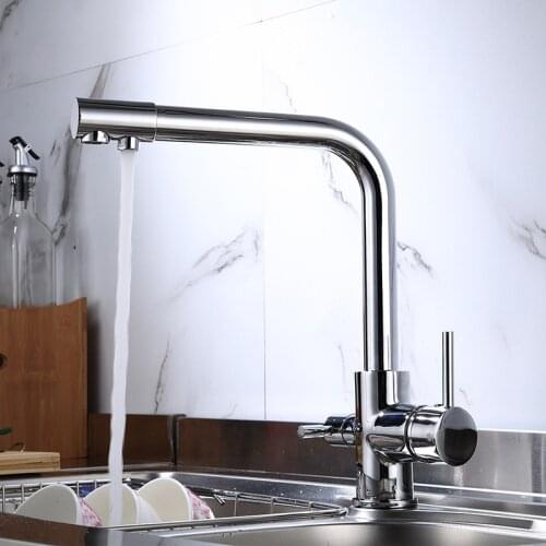 Kitchen Faucet Deck Mounted Dual Holder Clean Water Filter Dot Brass Purifier Faucet Vessel Sink Tap Cocina Accesorio