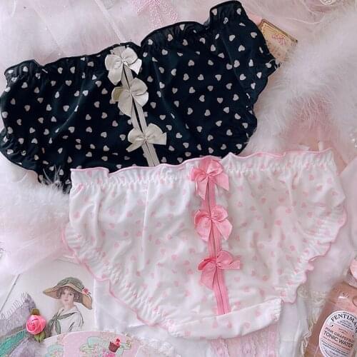 Summer Ice Silk Sweet Hollow Bow Love Girl Mid-Waist Sexy Milk Silk Triangle Underwear