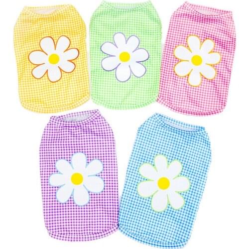 Fashion Cute Simple Dog Vest with Flowers Small Pet Dog Plaid Colorful Shirt Dog Costumes