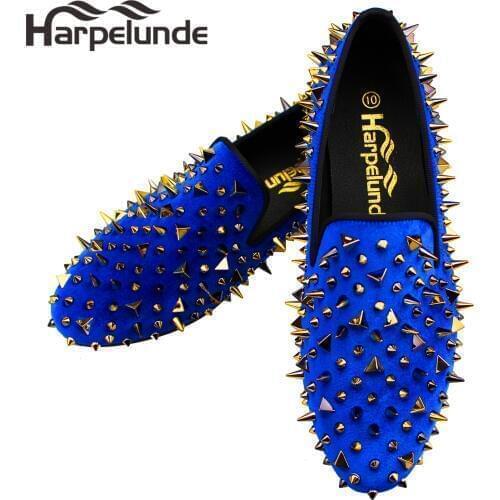 Harpelunde Men Christmas Gift Dress Shoes Spikes Black Velvet Loafers