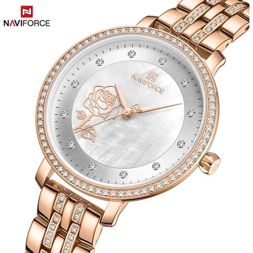 NAVIFORCE Fashion Women’ Watches luxury Elegant Ladies Waterproof Quartz Clocks Stainless Steel Rose Gold Bracelet Women Watch