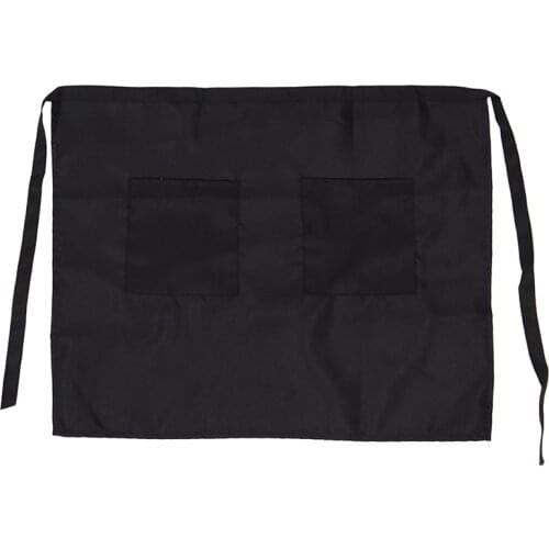 New 1pc Black Waiter Waitress Pocket Short Half Size Waist Apron Kitchen Pub Bar Restaurant Cotton Bow Short Half Waist Apron