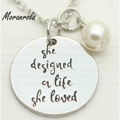 New arried "she designed a life she loved " Copper necklace &Keychain, Inspirational Jewelry Wisdom Quote Jewelry