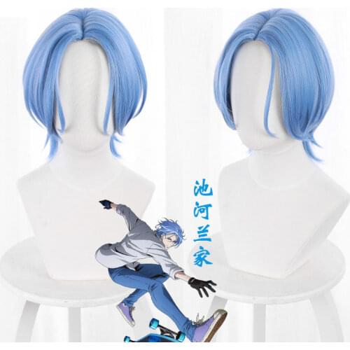 Anime SK∞ Langa Cosplay Wig Gradient Blue Short Straight Middle Part Mullet Hair Heat Resistant SK8 the Infinity SK Eight