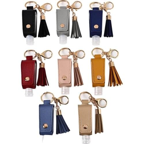 30ml Portable Empty Leakproof Plastic Key Chain Travel Bottle For Hand Sanitizer With Tassels Leather Keychain Holder Carrier