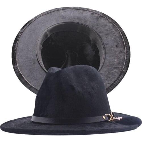 New Fashion Golden Velvet Fedoras Women Jazz Hat Wide Brim Vintage Men Cowboy Hat Party Elegant Ladies Panama Sombrero Cap