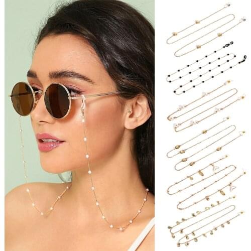 Women Metal Charms Eyeglasses Lanyard Fashion Pearls Sunglasses Chains Necklace for Glasses Holder Strap Cord Eyewear Retainer